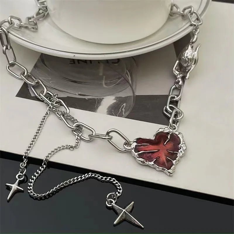 New Style Trends - Crimson Shattered Alt Goth Heart Necklace - Outfit Ideas