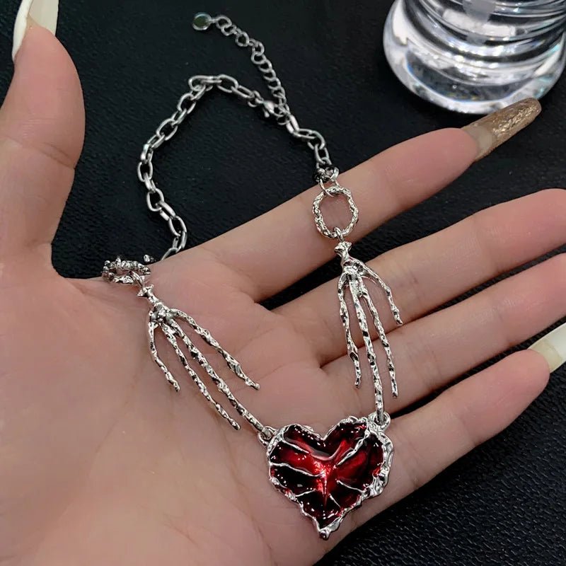 New Style Trends - Crimson Shattered Alt Goth Heart Necklace - Outfit Ideas