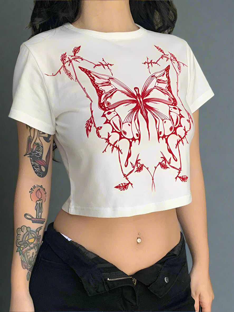 New Style Trends - Crimson Thorn Butterfly Edgy Crop Top - Outfit Ideas