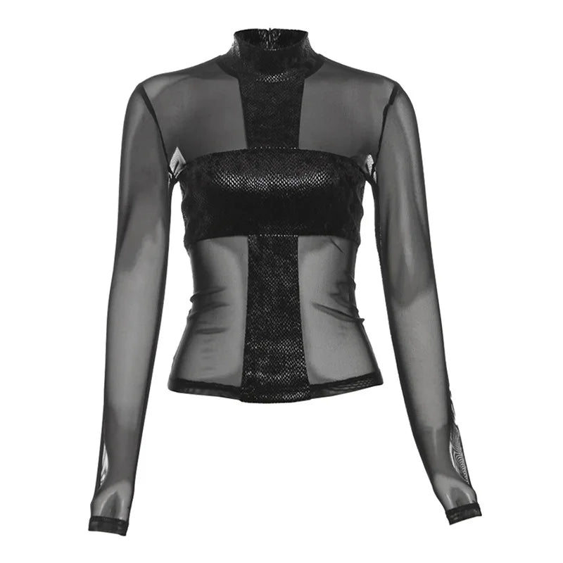 New Style Trends - Crosswire Mesh Panel Y2k Top - Outfit Ideas
