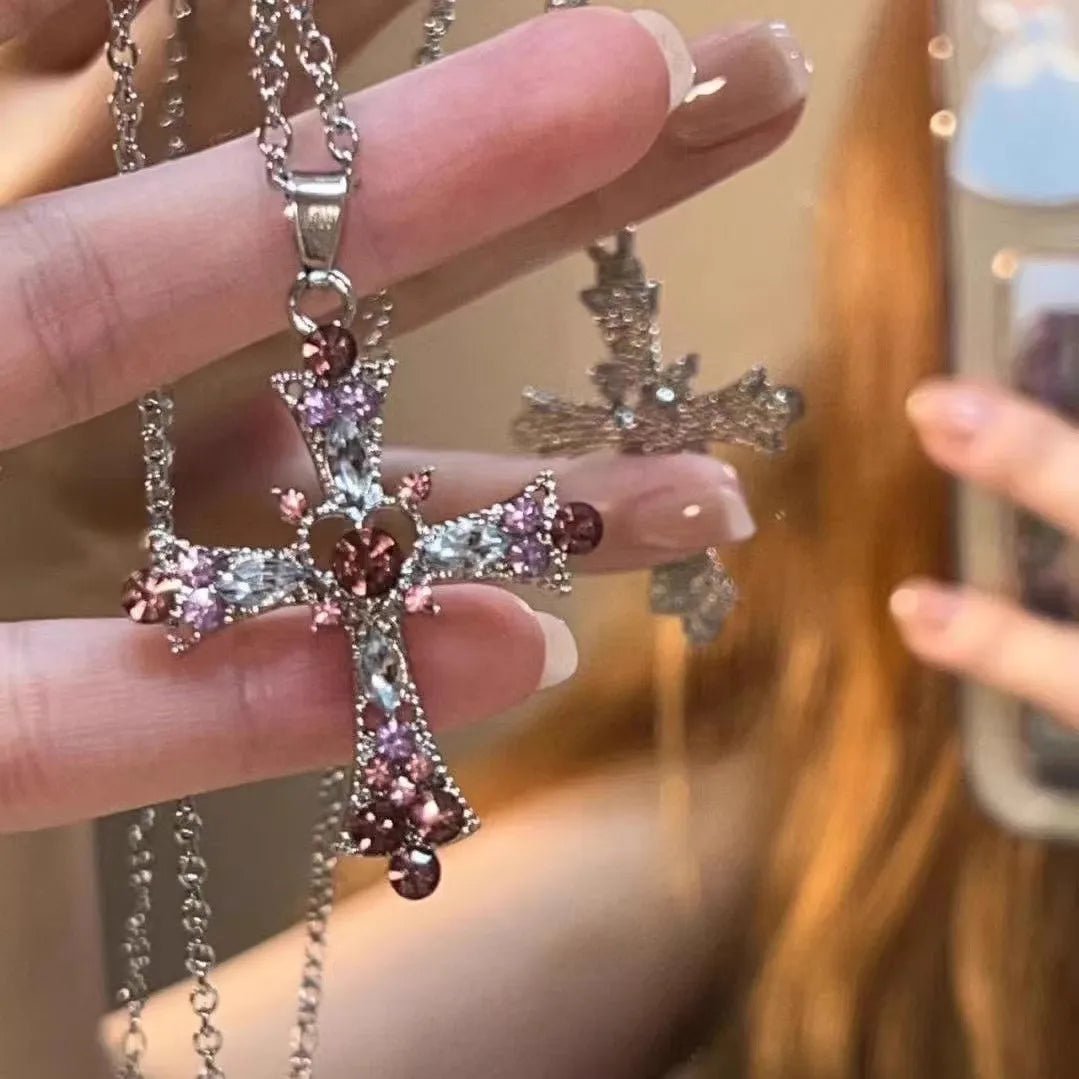 New Style Trends - Crystal Rose Gothic Cross Necklace - Outfit Ideas