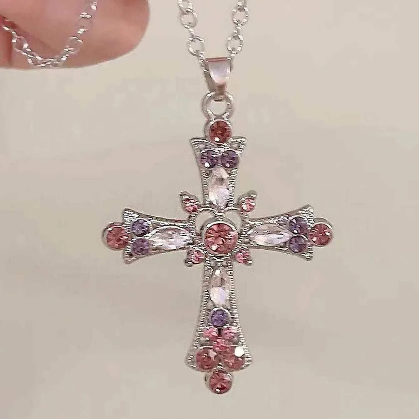 New Style Trends - Crystal Rose Gothic Cross Necklace - Outfit Ideas