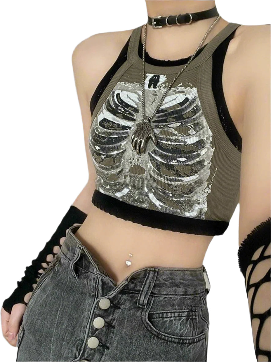 New Style Trends - Cyber Y2k Skeleton Crop Top - Outfit Ideas
