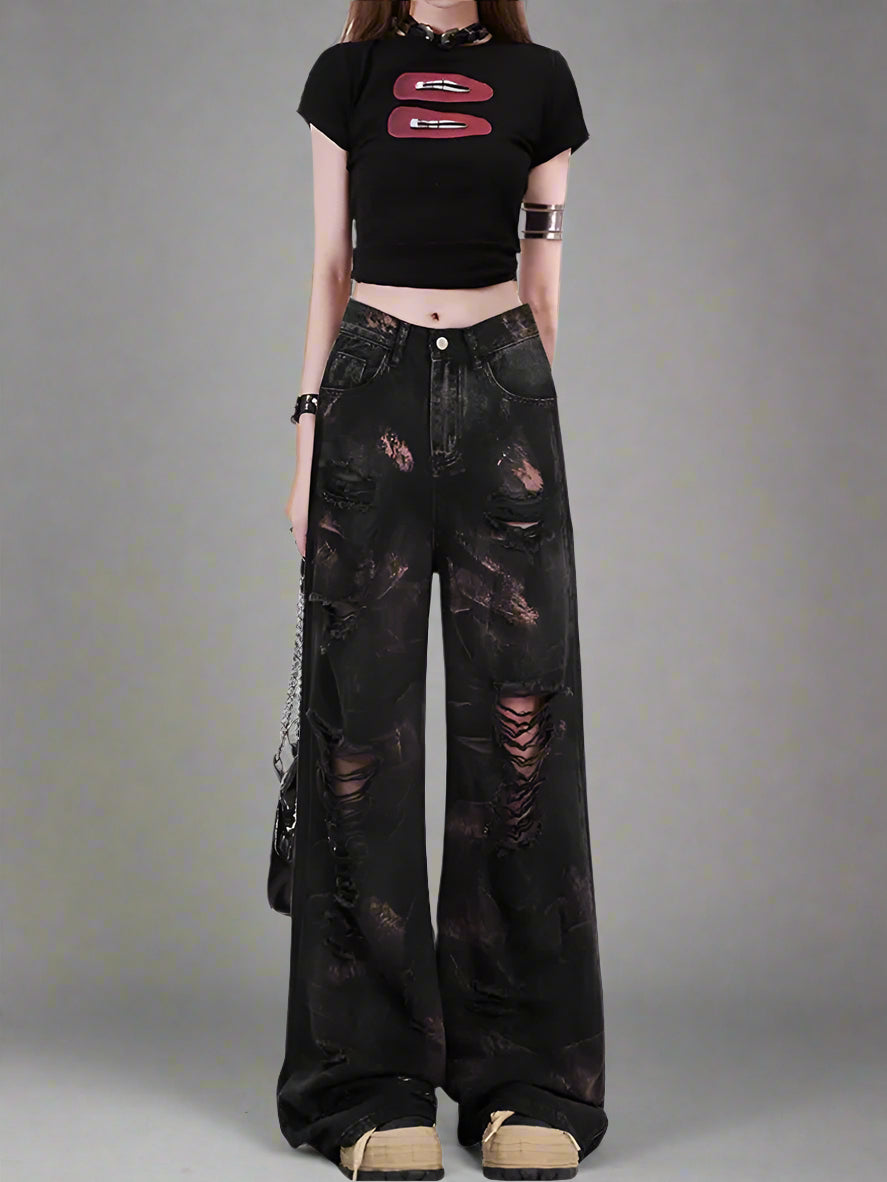 New Style Trends - Dark Distortion Ripped Edgy Jeans - Outfit Ideas