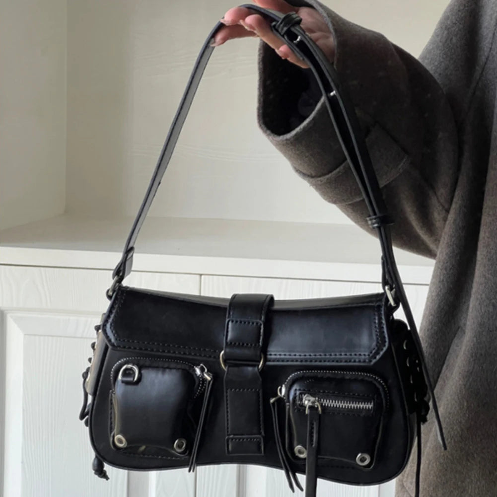 New Style Trends - Dark Mode Pocket Edgy Shoulder Bag - Outfit Ideas