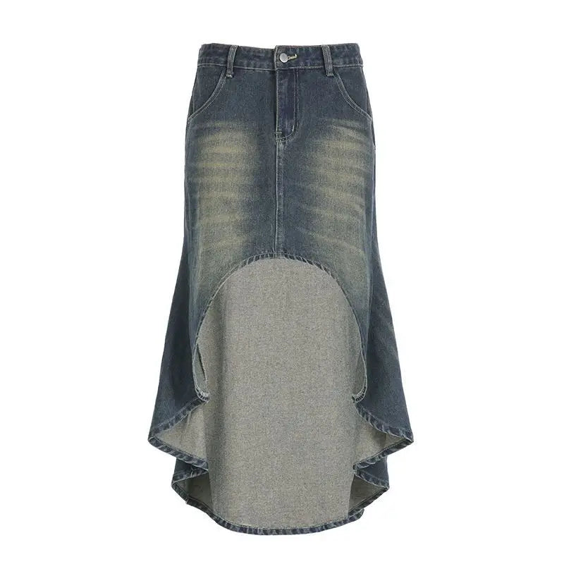 New Style Trends - Eclipse Cut High-Low Y2k Denim Skirt - Outfit Ideas