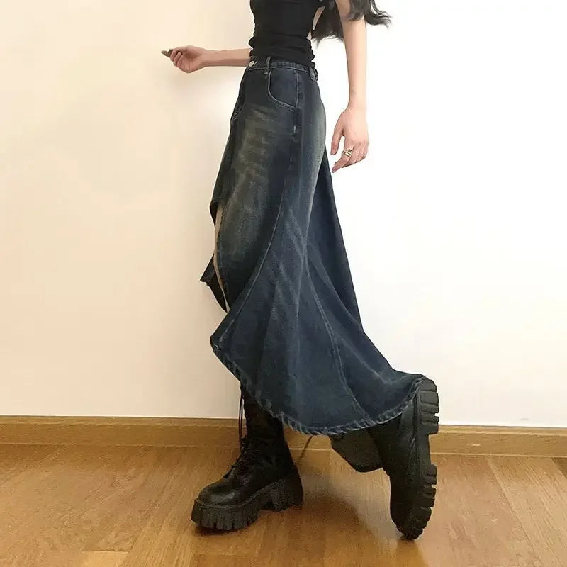 New Style Trends - Eclipse Cut High-Low Y2k Denim Skirt - Outfit Ideas