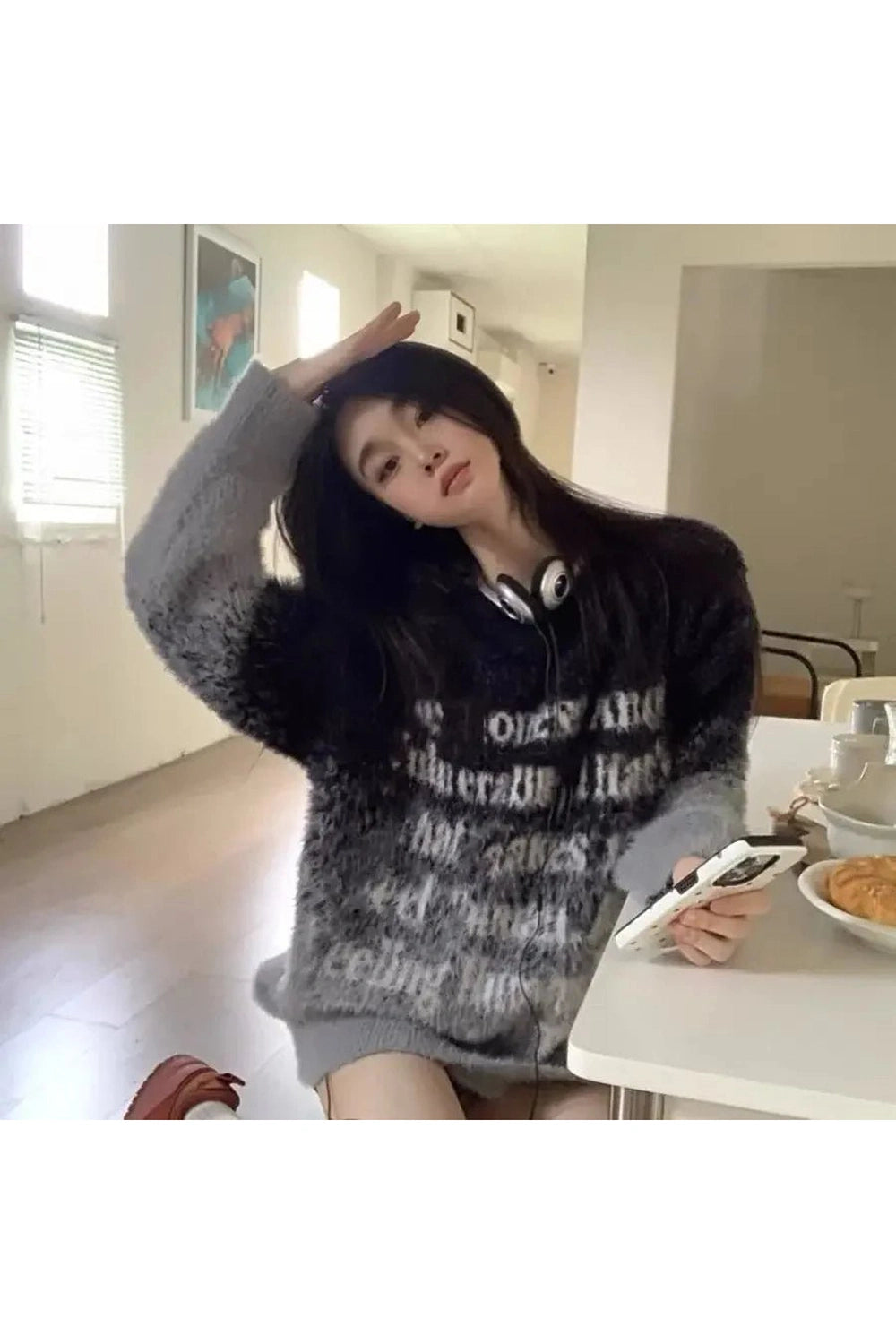 New Style Trends - Edgy Faded Verse Fuzzy Sweater - Outfit Ideas