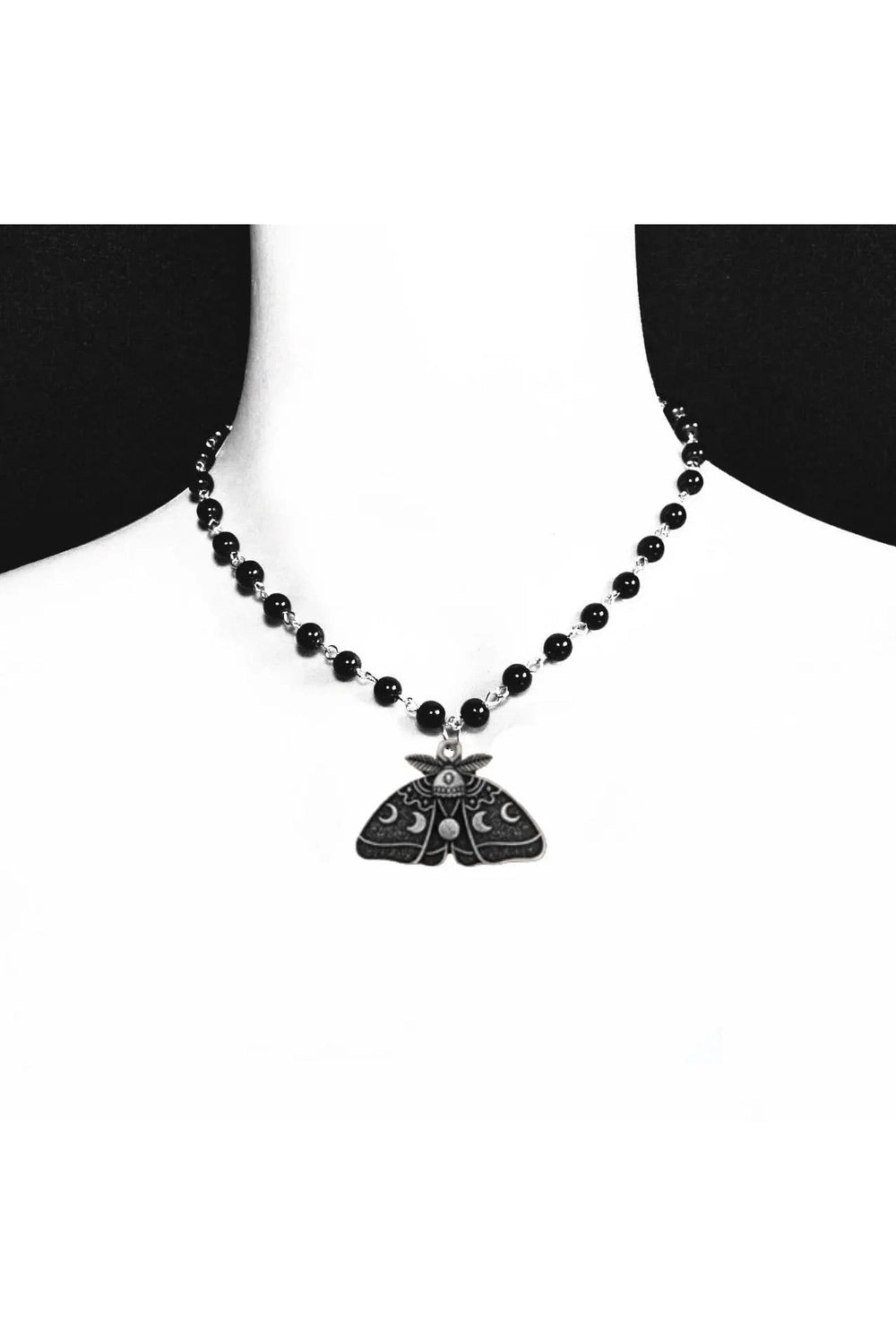 New Style Trends - Edgy Gothic Luna Moth Black Bead Necklace - Outfit Ideas