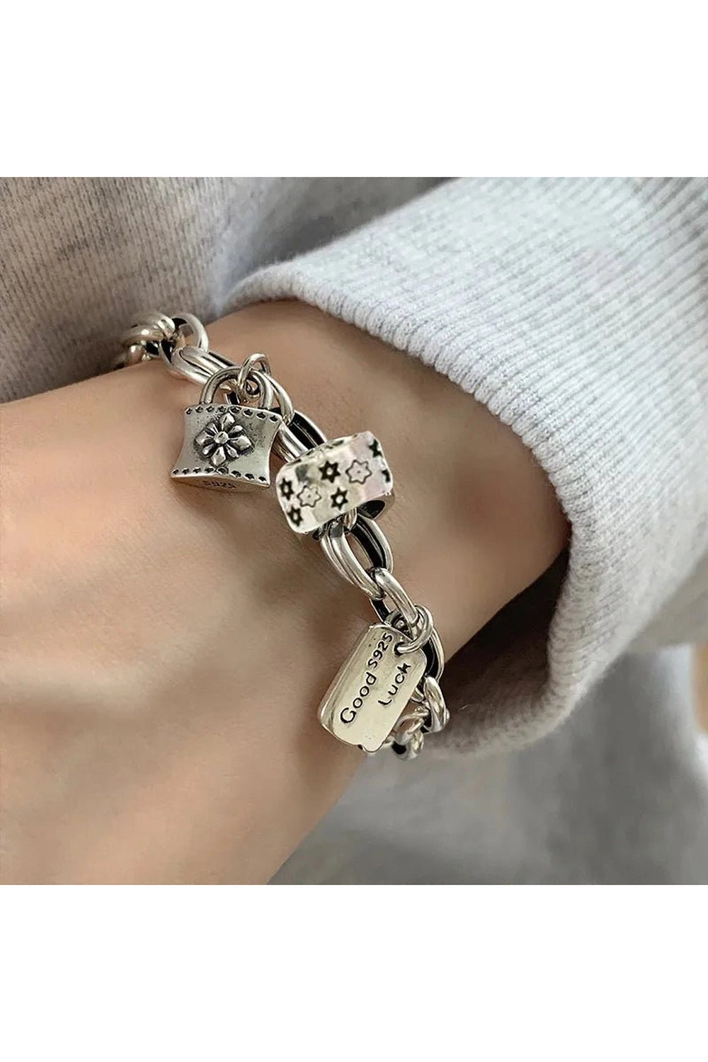 New Style Trends - Edgy Lucky Charm Silver Bracelet - Outfit Ideas