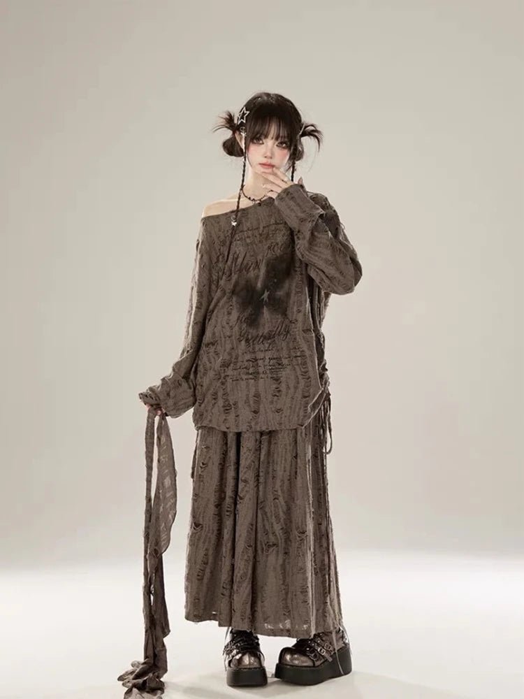 New Style Trends - Faded Poetic Drape Edgy Outfit Set - Outfit Ideas