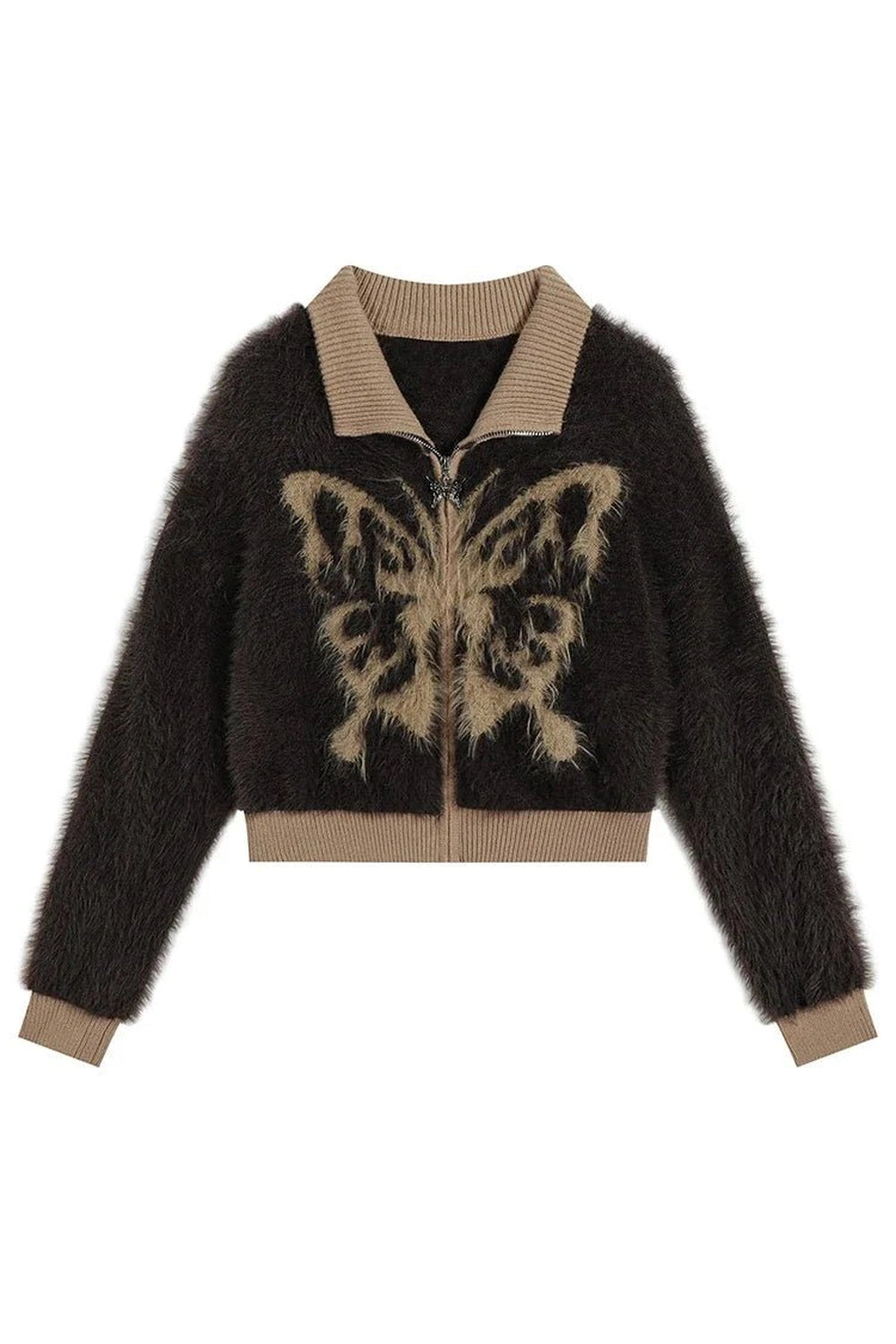New Style Trends - Fall Fuzzy Butterfly Edgy Zip-Up Cardigan - Outfit Ideas