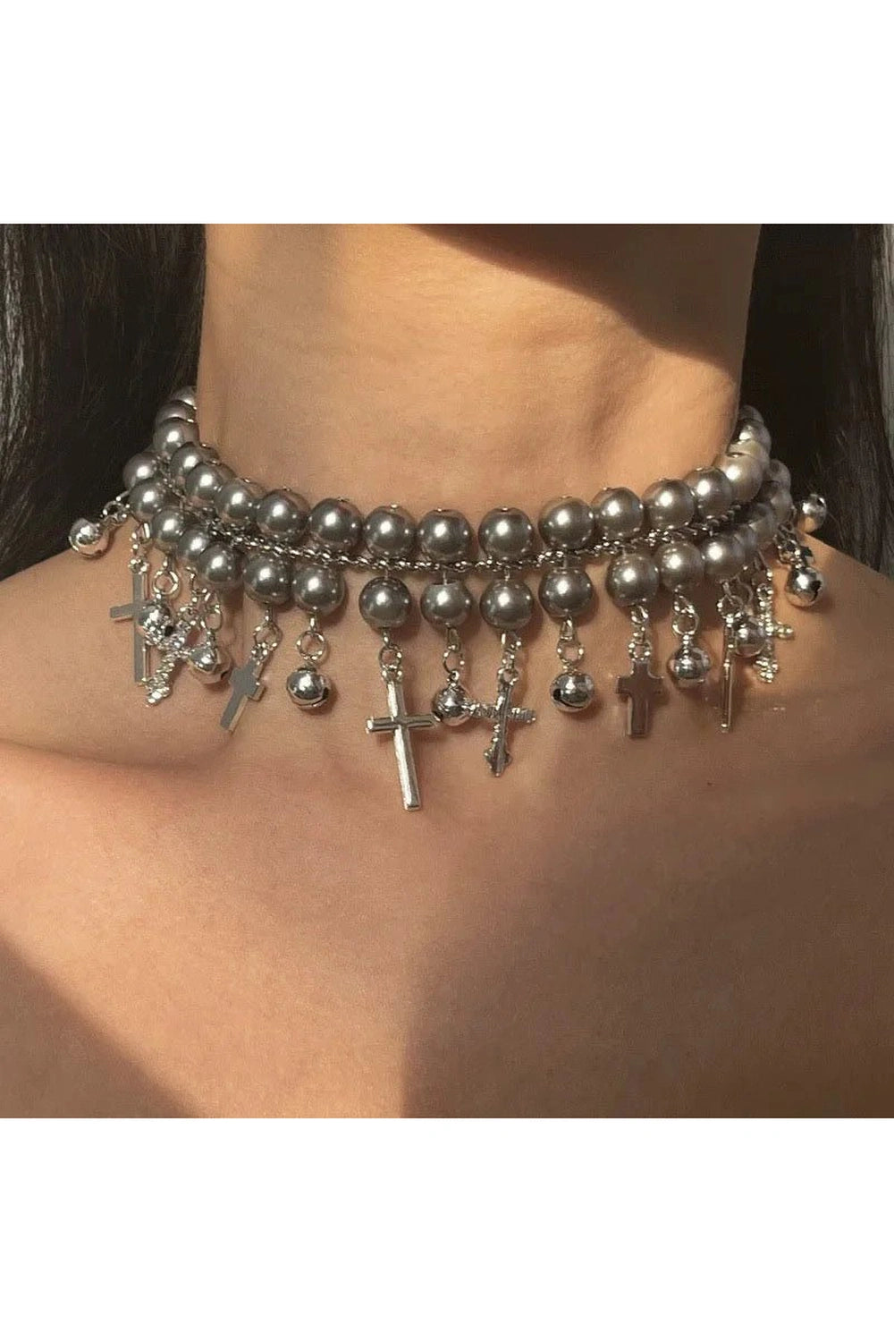 New Style Trends - Gothic Cross Pearl Choker - Outfit Ideas