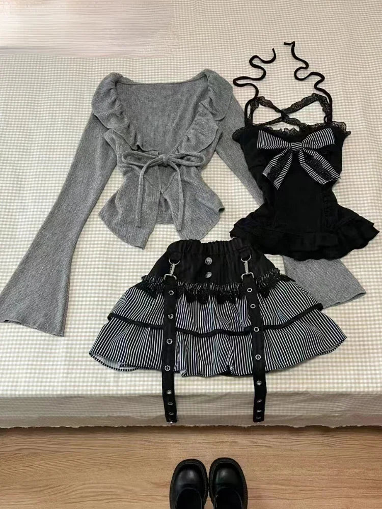 New Style Trends - Gothic Doll Strapped Long Sleeve Set - Outfit Ideas