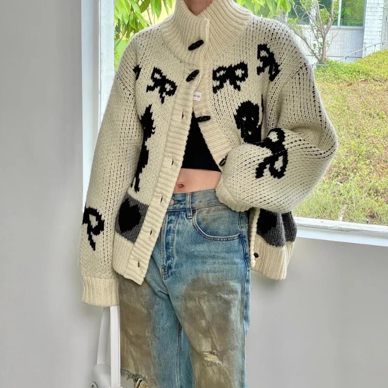 New Style Trends - Heart & Skull Retro Knit Cardigan - Outfit Ideas