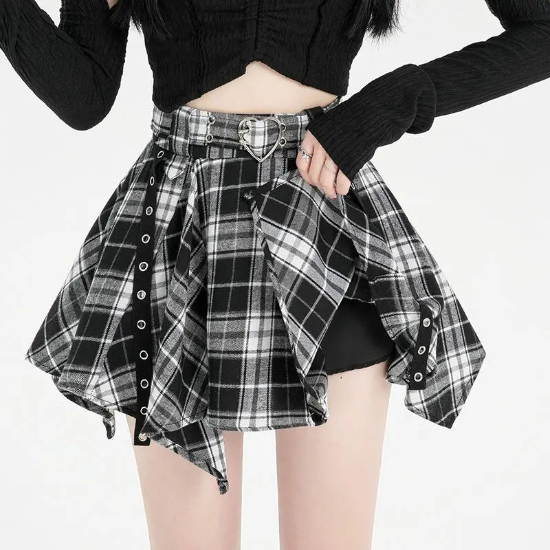 New Style Trends - Heartcore Buckled Plaid Retro Skirt - Outfit Ideas