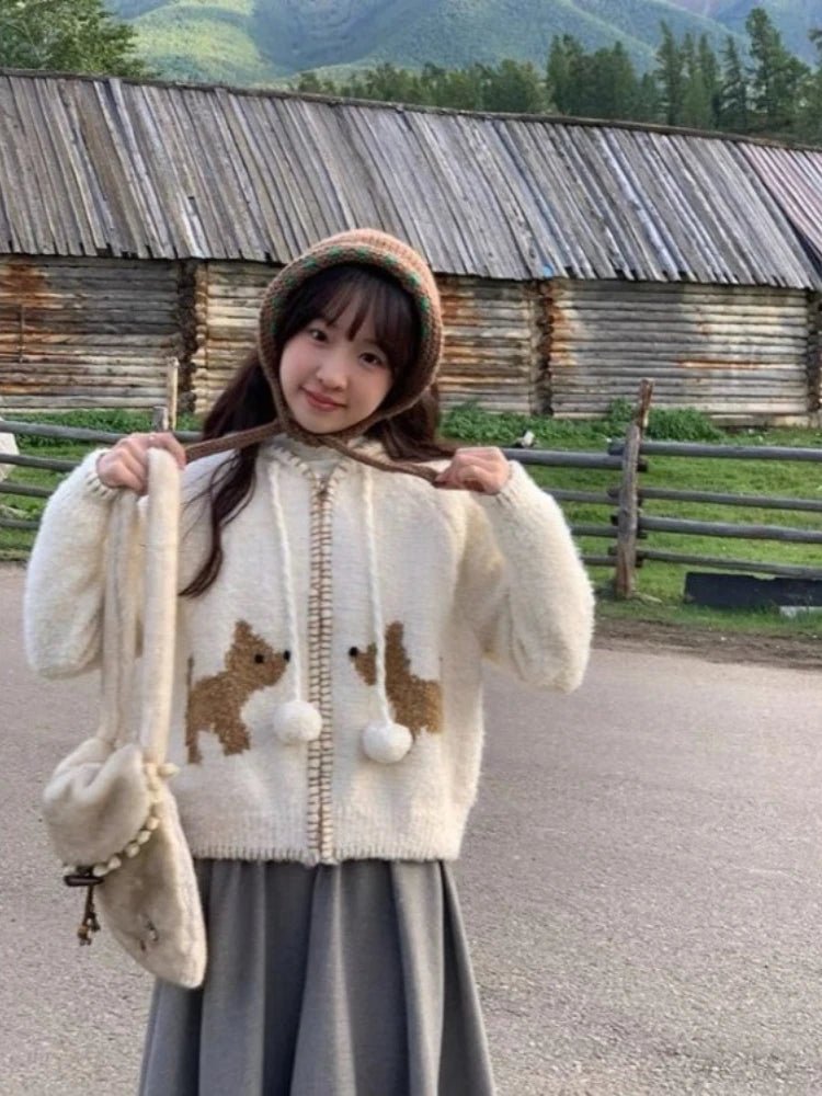 New Style Trends - Kawaii Cozy Puppy Pom-Pom Cardigan - Outfit Ideas