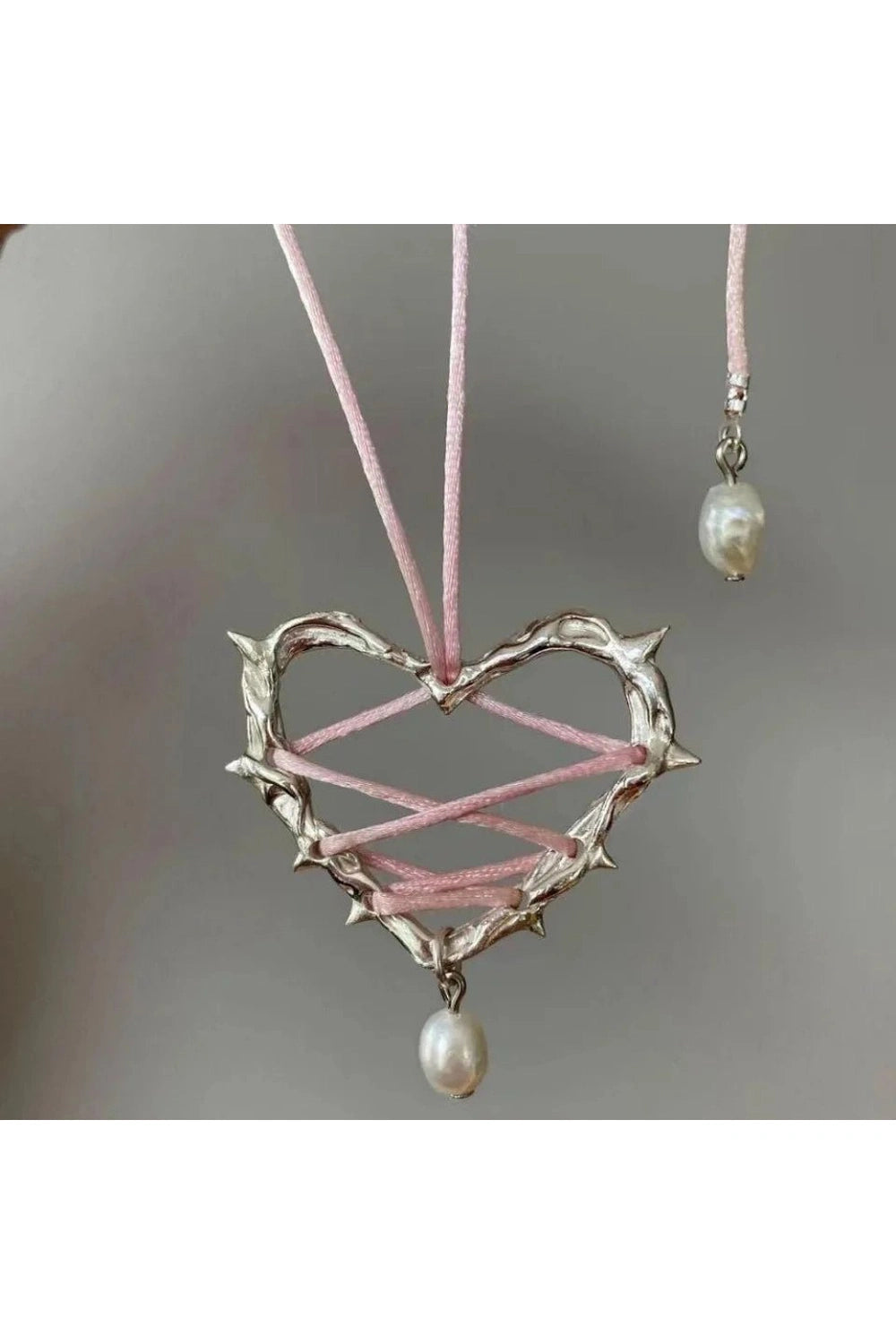 New Style Trends - Kawaii Pink Bow Metal Heart Necklace - Outfit Ideas