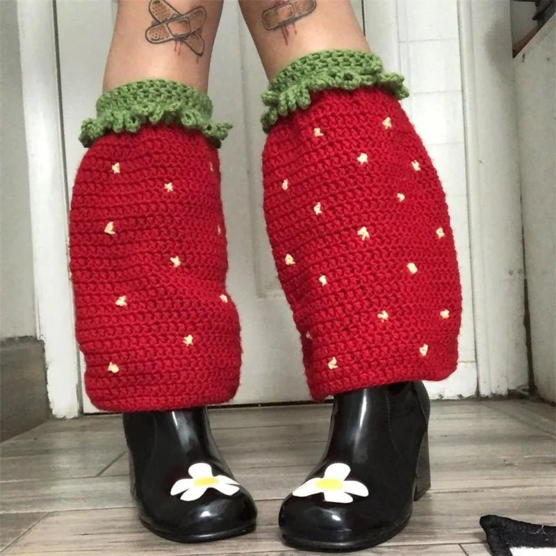New Style Trends - Kawaii Strawberry Fields Crochet Leg Warmers - Outfit Ideas