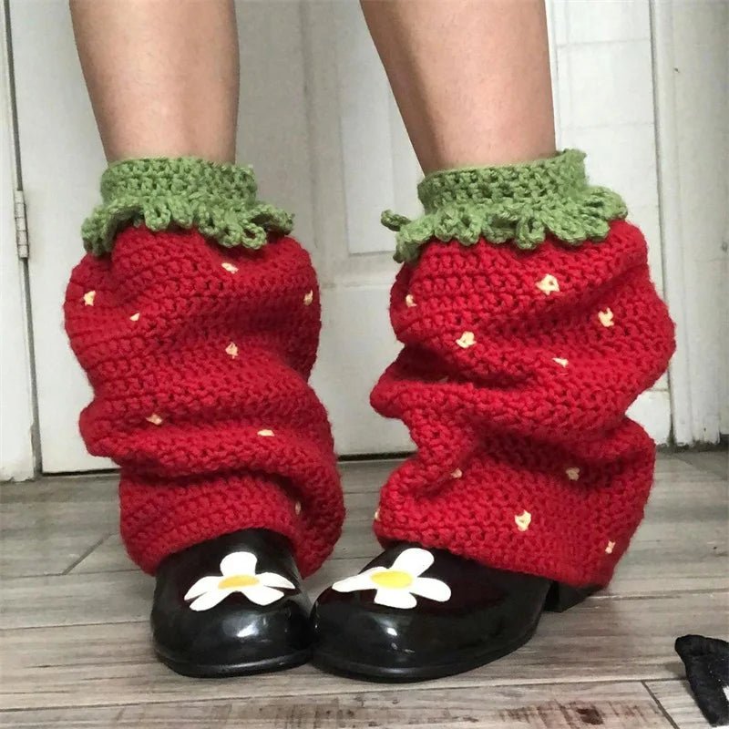 New Style Trends - Kawaii Strawberry Fields Crochet Leg Warmers - Outfit Ideas