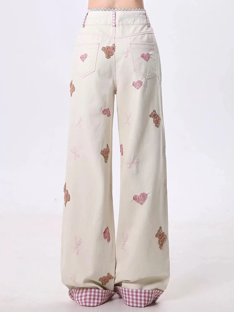 New Style Trends - Kawaii Teddy Embroidered Wide Pants - Outfit Ideas