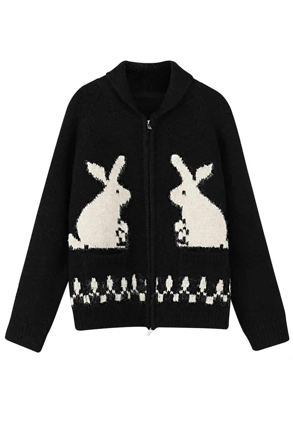 New Style Trends - Kawaii Whimsical Bunny Motif Zip-Up Cardigan - Outfit Ideas