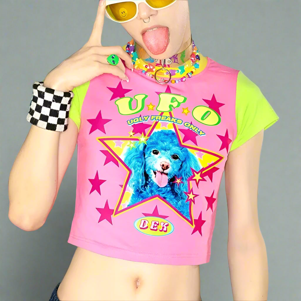 New Style Trends - Kidcore Cosmic Canine Crop Top - Outfit Ideas