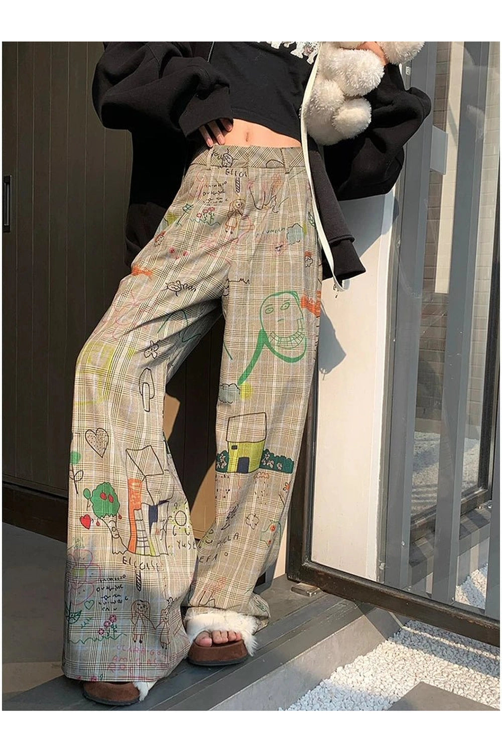 New Style Trends - Kidcore Doodle Dreams Plaid Pants - Outfit Ideas