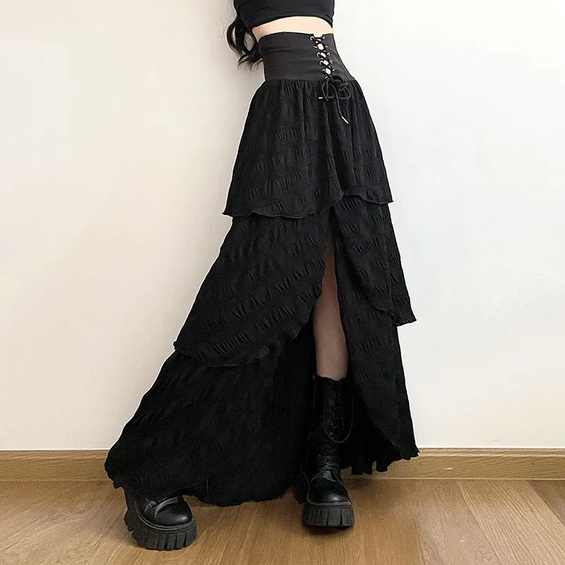 New Style Trends - Lace-Up Edgy Maxi Skirt - Outfit Ideas