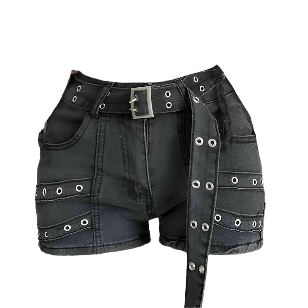 New Style Trends - Metalcore Grommet Alt Denim Shorts - Outfit Ideas