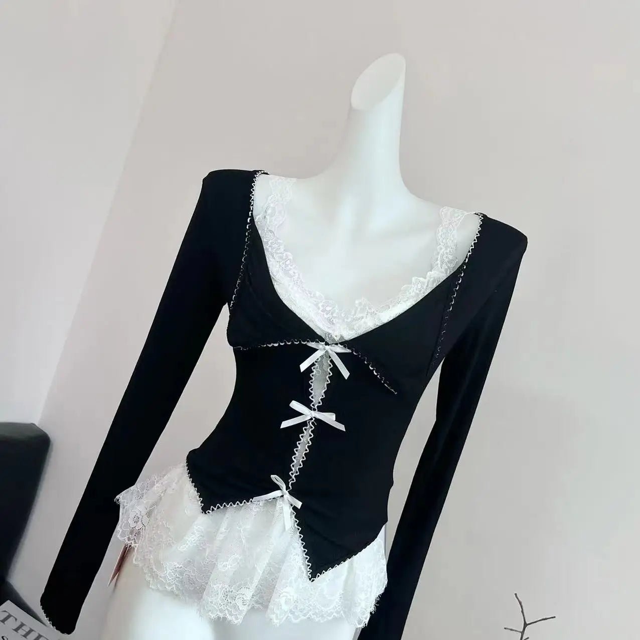 New Style Trends - Noir Coquette Lace Bow Tie Blouse - Outfit Ideas