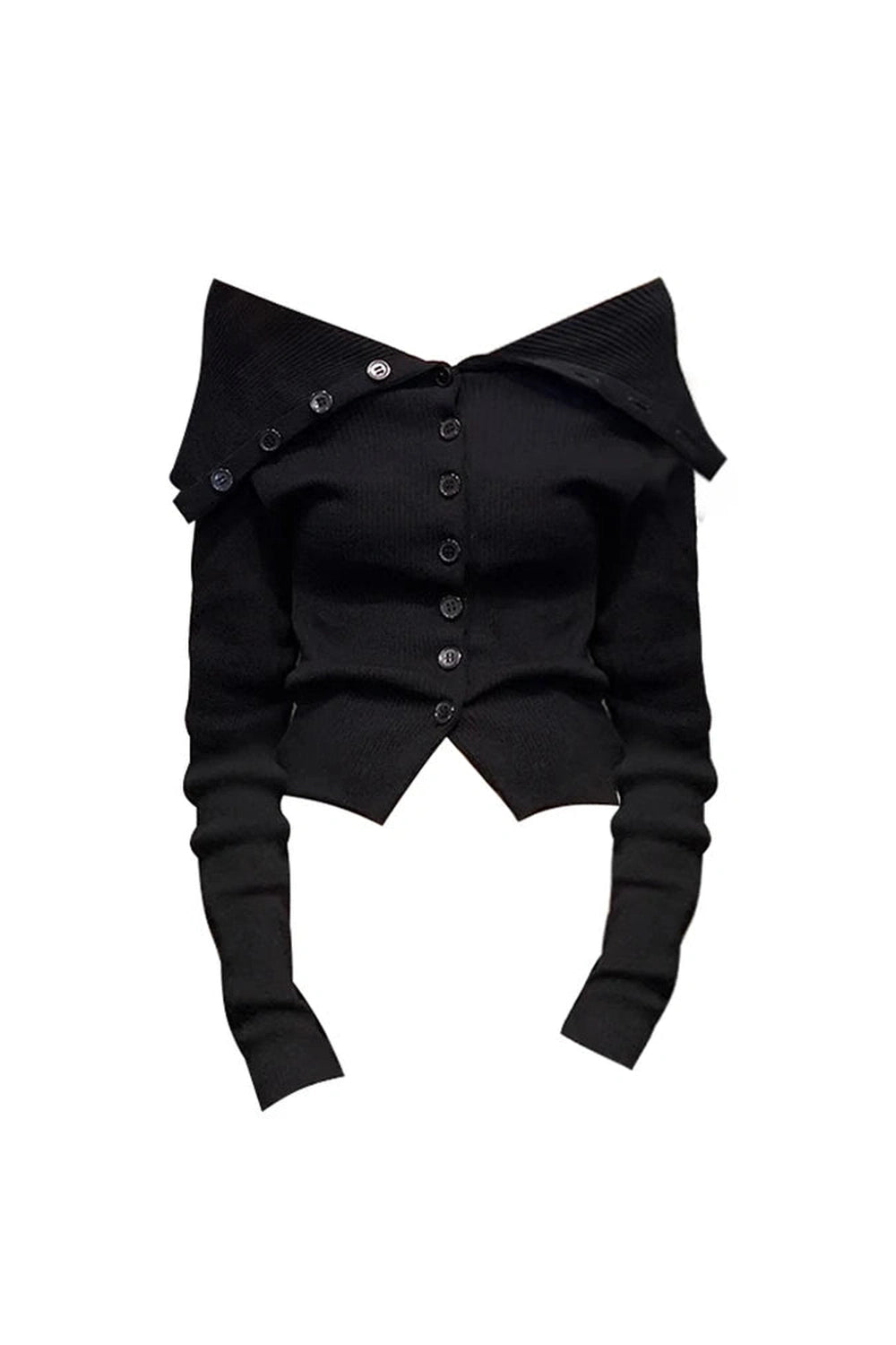 New Style Trends - Noir Off-Shoulder Aesthetic Button-Up Cardigan - Outfit Ideas
