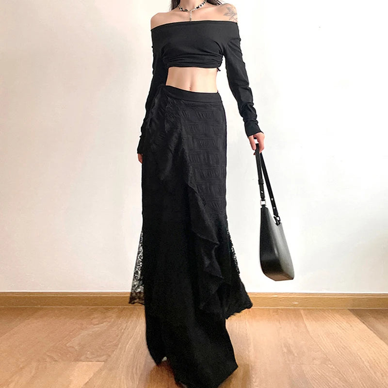 New Style Trends - Noir Siren Wrap Maxi Edgy Skirt - Outfit Ideas