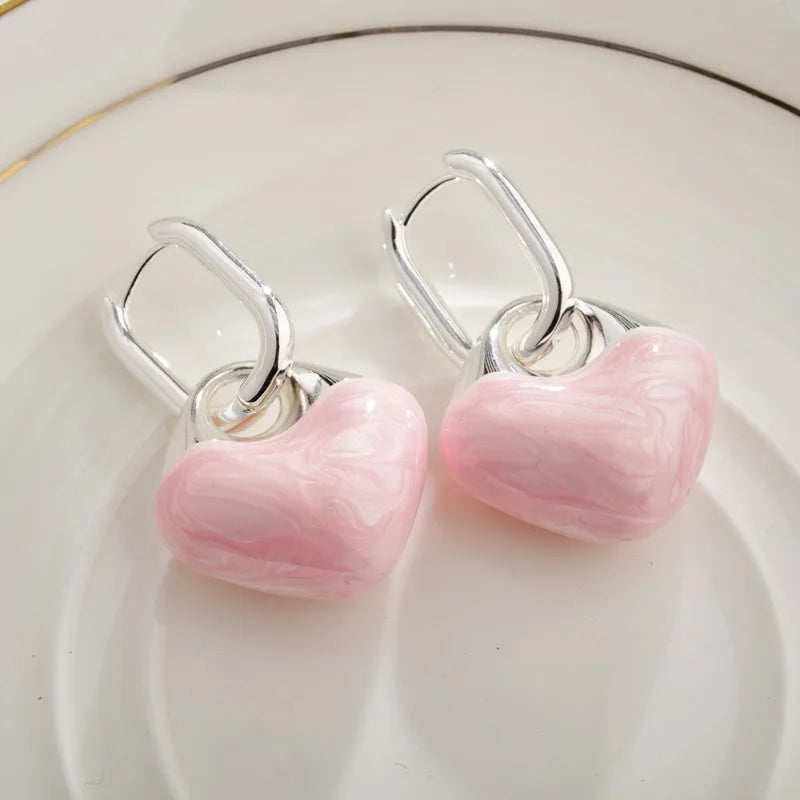 New Style Trends - Pastel Candy Marble Heart Coquette Earrings - Outfit Ideas