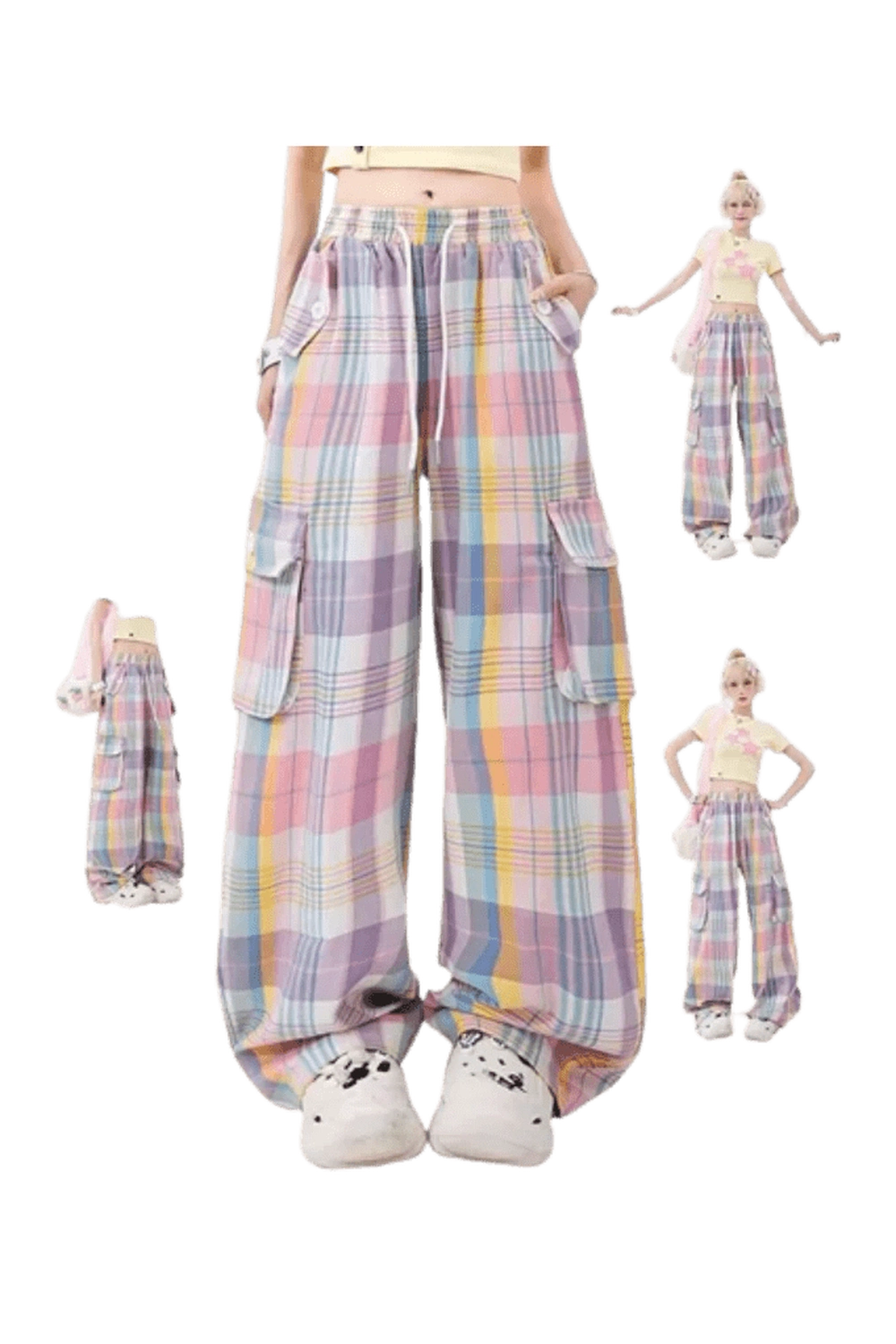 New Style Trends - Pastel Cute Plaid Cargo Pants - Outfit Ideas