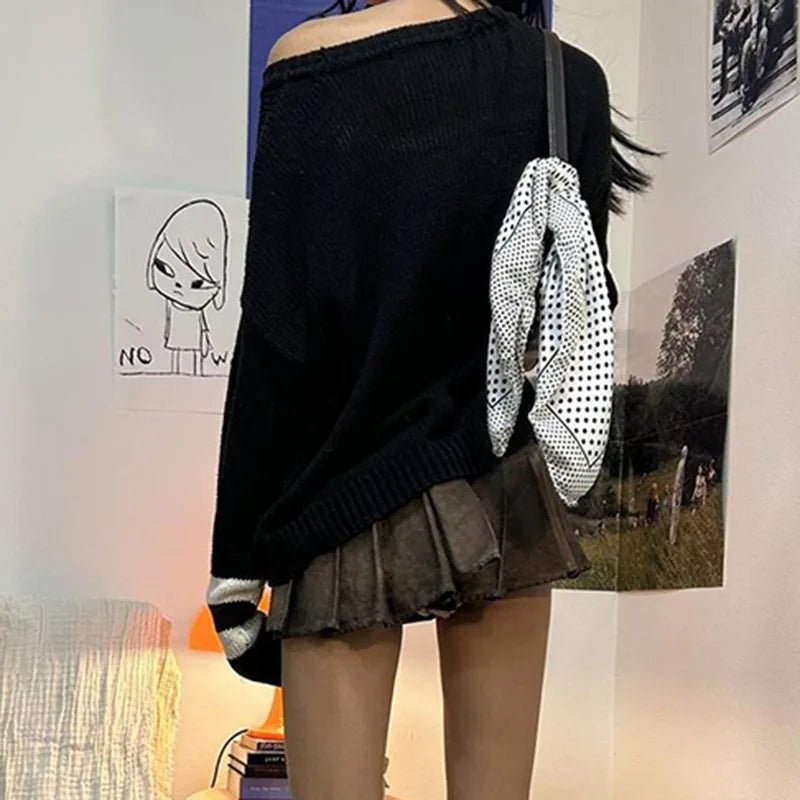 New Style Trends - Retro Varsity Rebel Off-Shoulder Sweater - Outfit Ideas