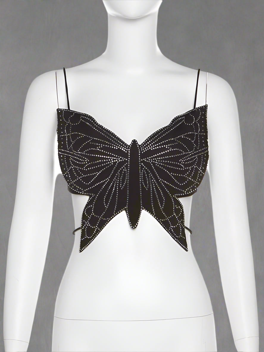 New Style Trends - Rhinestone Butterfly Strapless Edgy Crop Top - Outfit Ideas