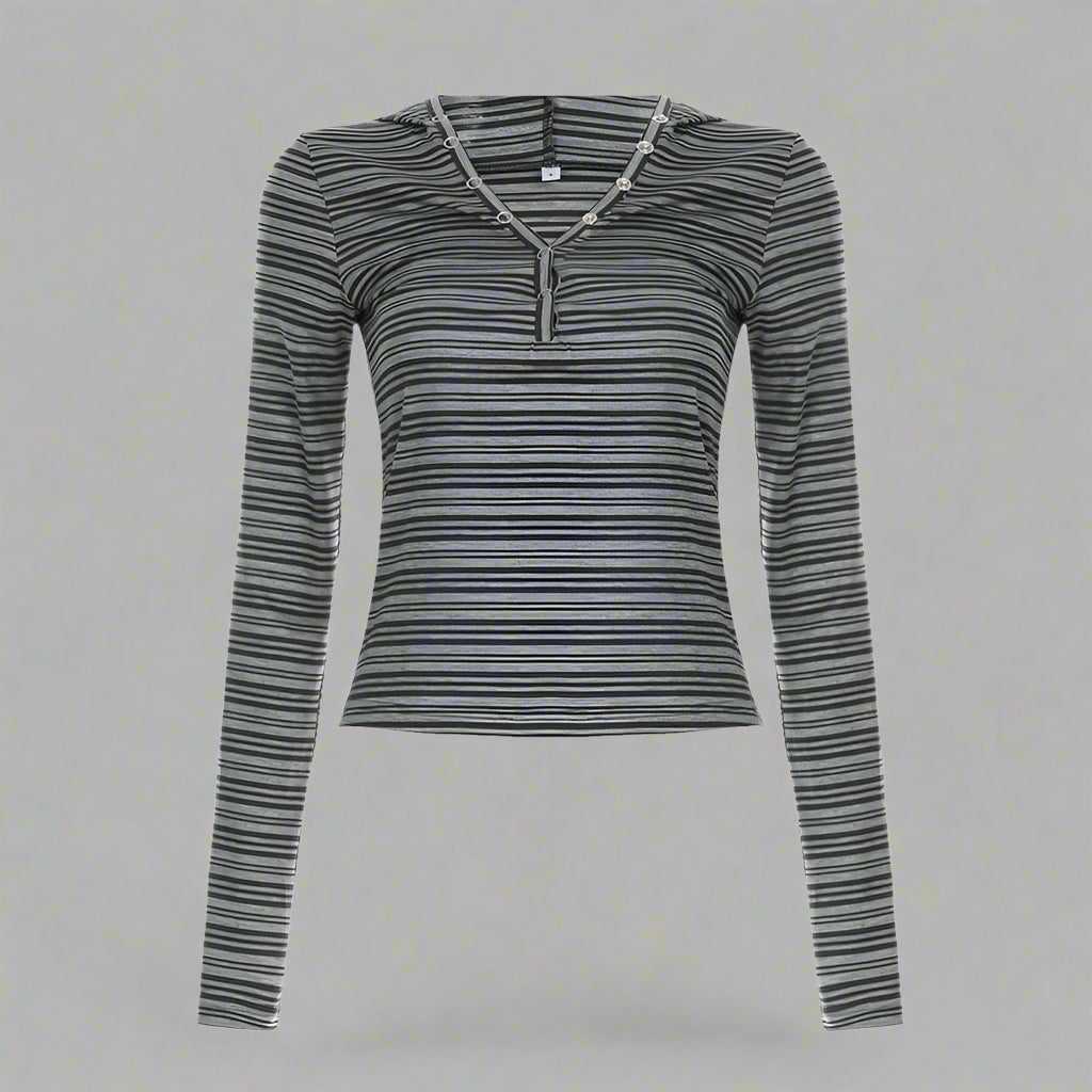 New Style Trends - Shadow Stripe Cold Shoulder Edgy Alt Top - Outfit Ideas