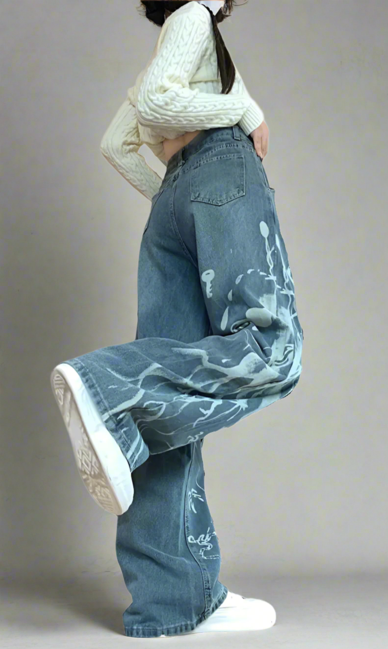 New Style Trends - Splatter Print Edgy Wide-Leg Jeans - Outfit Ideas