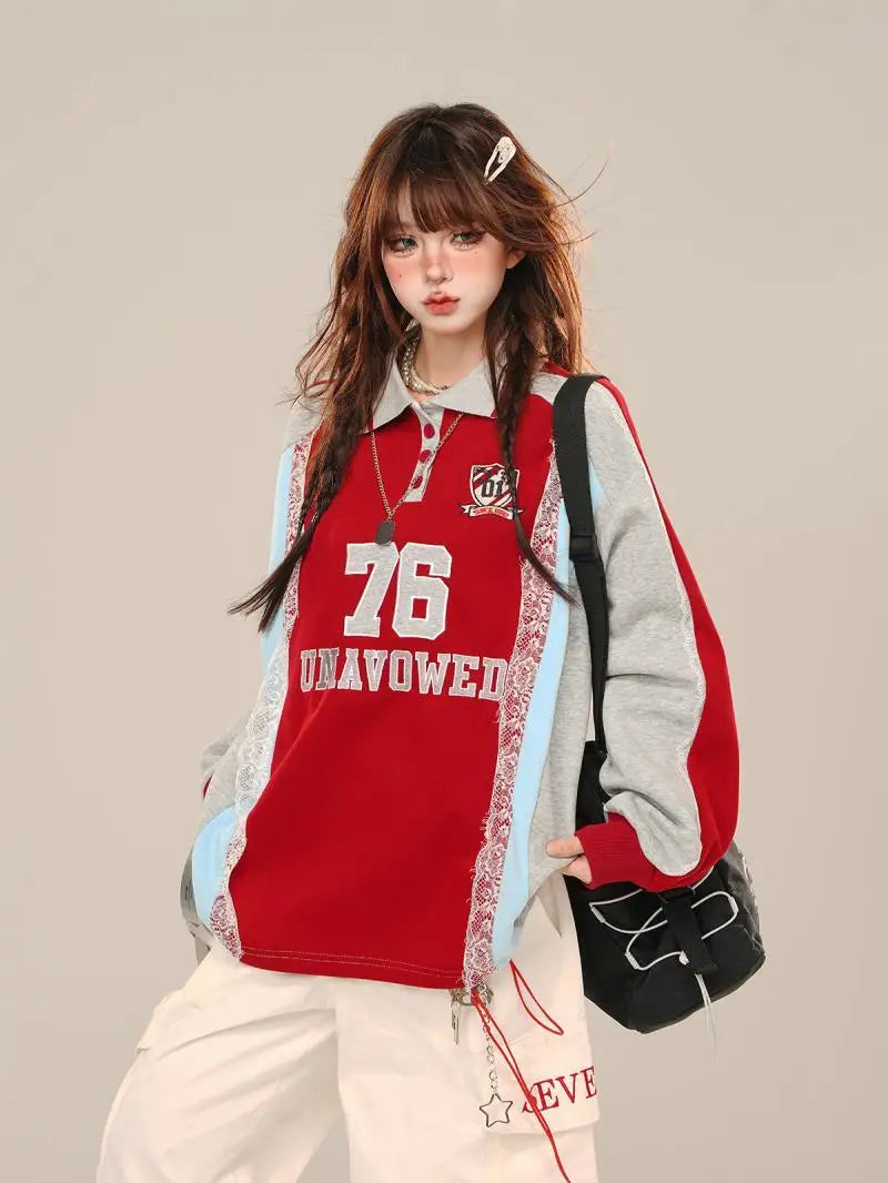 New Style Trends - Varsity Lace Retro Sweatshirt - Outfit Ideas