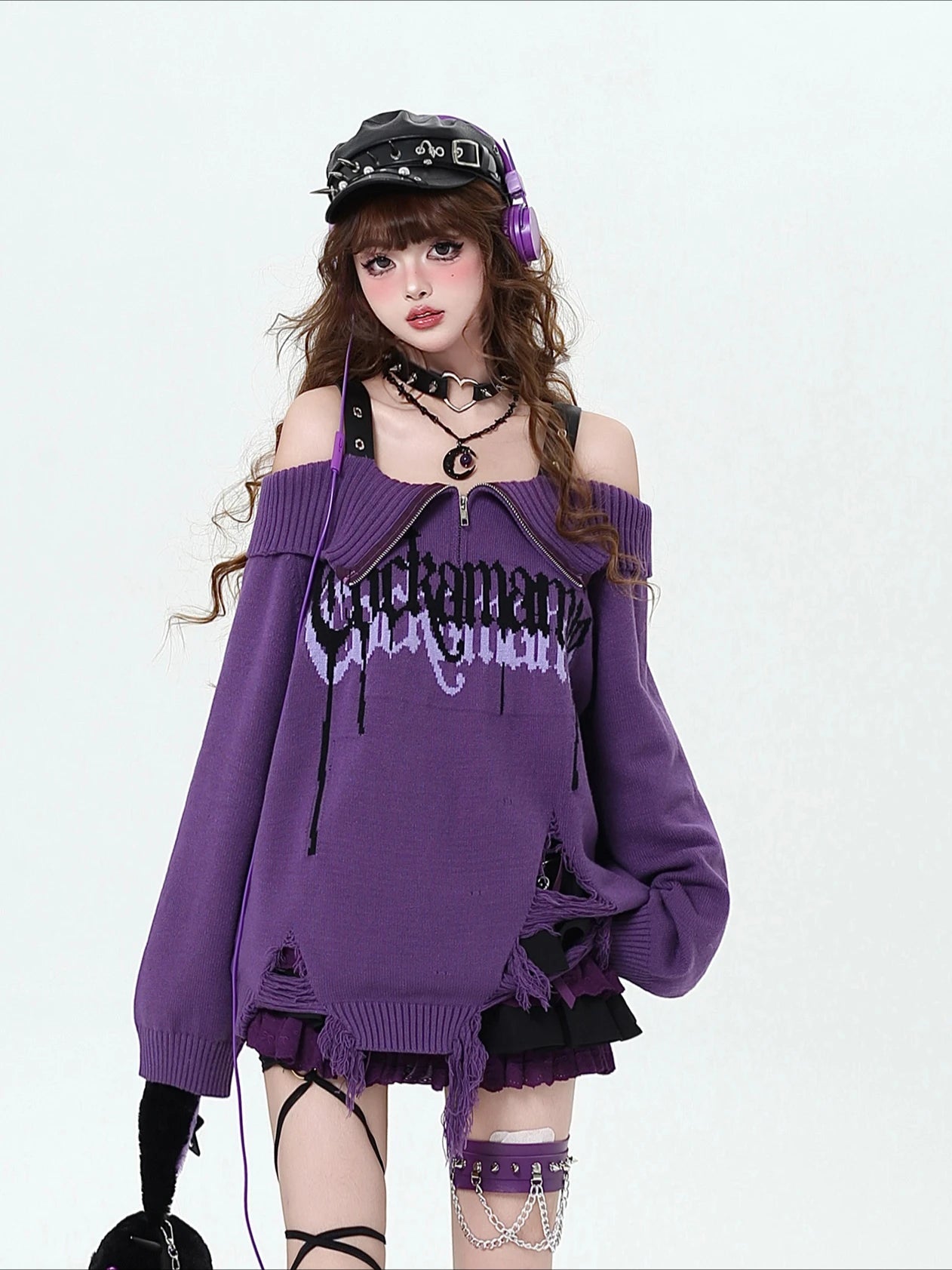 New Style Trends - Violet Rebellion Chain Pastel Goth Sweater - Outfit Ideas