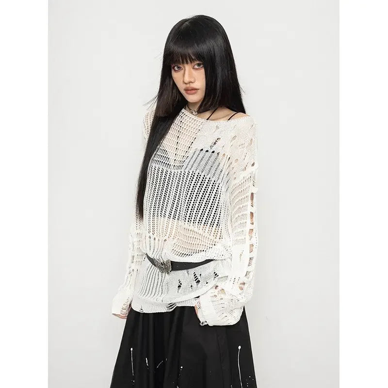 New Style Trends - Void Wings Distressed Alt Mesh Sweater - Outfit Ideas