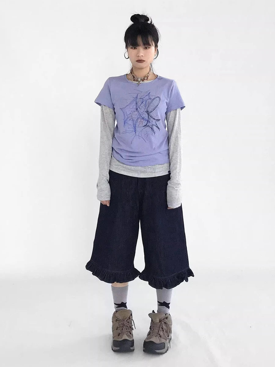 New Style Trends - Y2k Indigo Ruffle Hem Shorts - Outfit Ideas New Style Trends - Y2k Indigo Ruffle Hem Shorts - Outfit Ideas