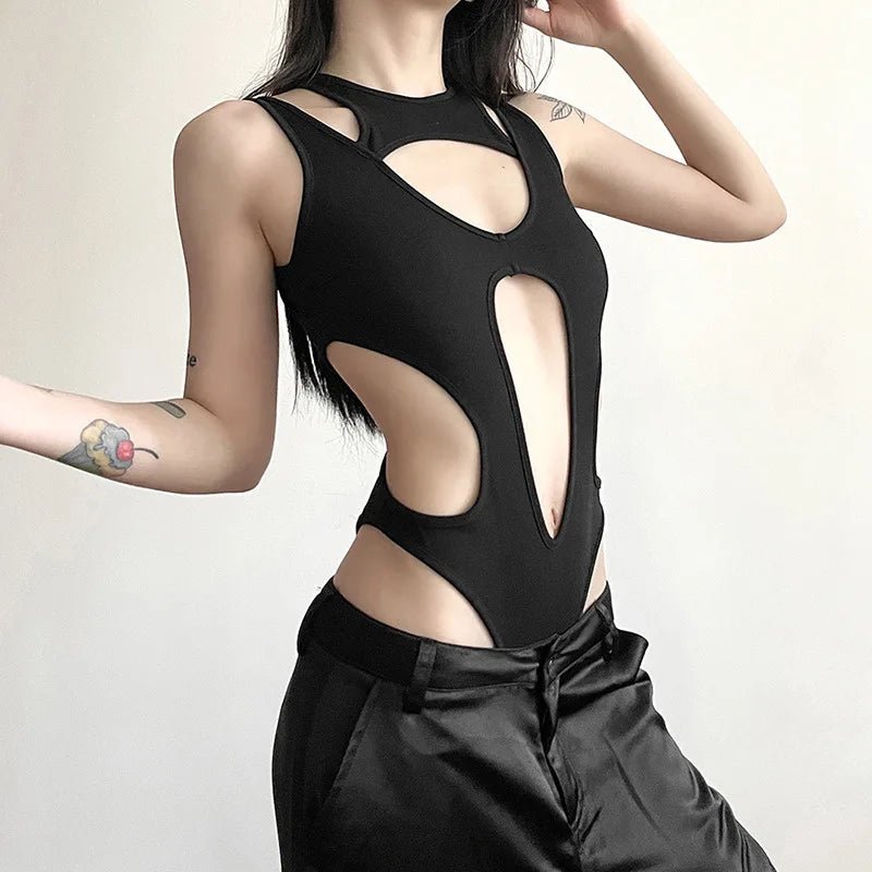 New Style Trends - Y2k Obsidian Cutout Bodysuit - Outfit Ideas
