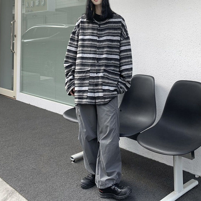 Style Core Aesthetics, New Style Trends - 80's Grandma Striped Cardigan Sweater