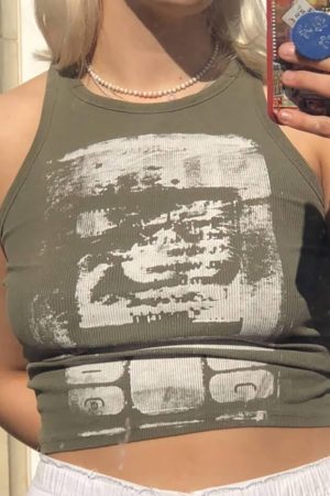 Style Core Aesthetics, New Style Trends - Abstract Print Rib Crop Tank Top