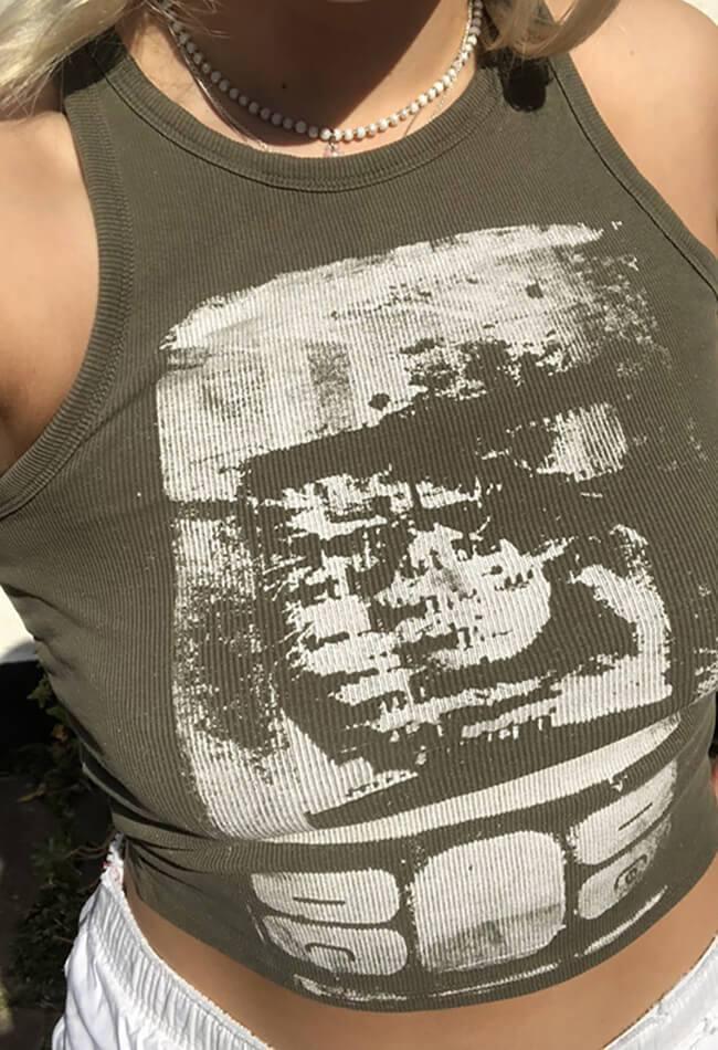 Style Core Aesthetics, New Style Trends - Abstract Print Rib Crop Tank Top