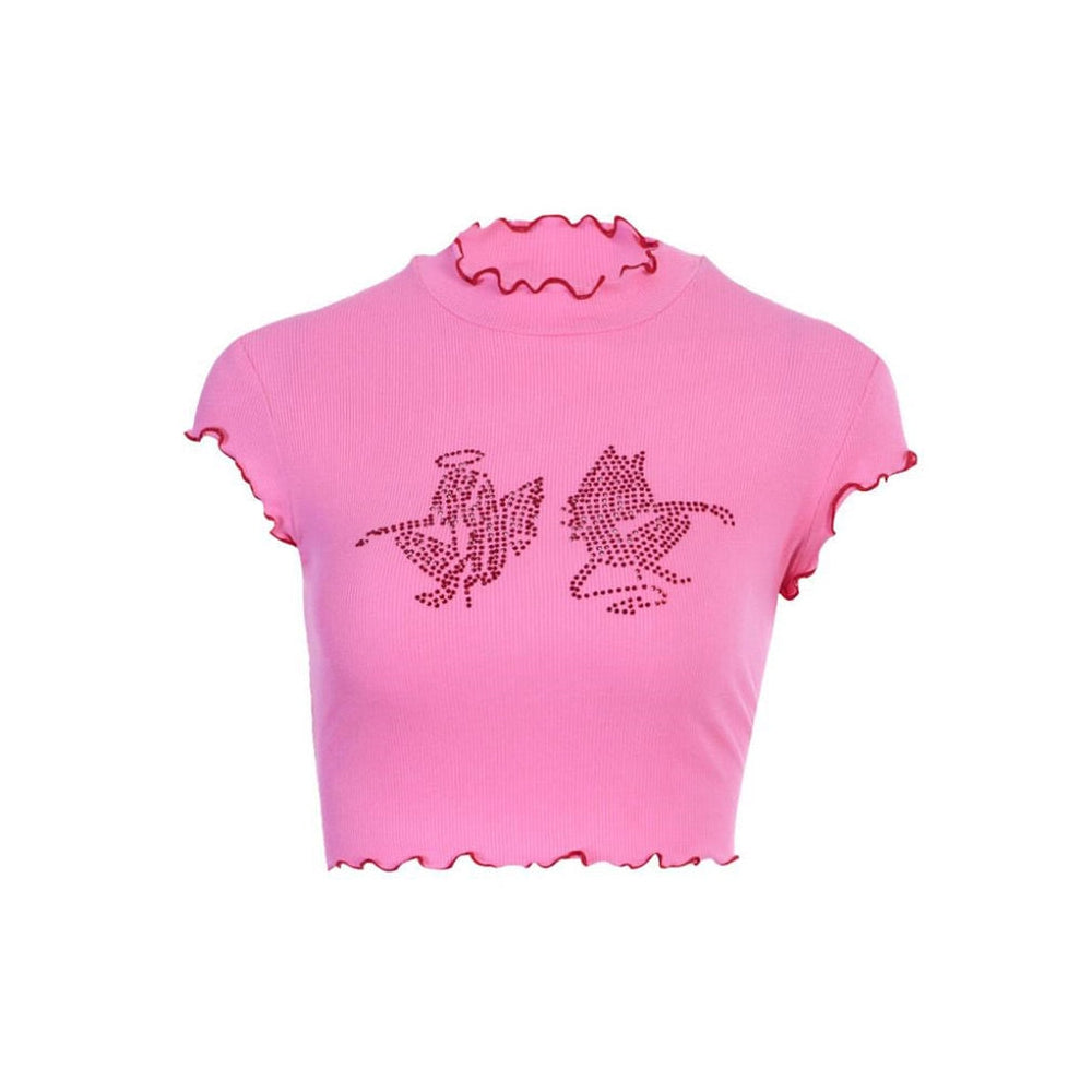 Style Core Aesthetics, New Style Trends - Angel & Devil Rhinestone Crop Top