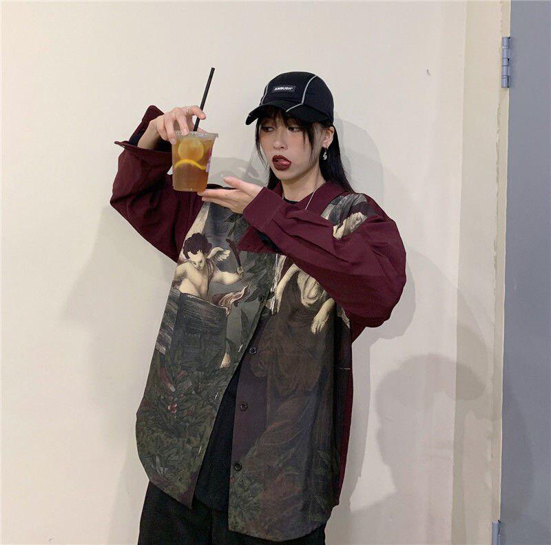 Style Core Aesthetics, New Style Trends - Angel Print Long Sleeve Shirt