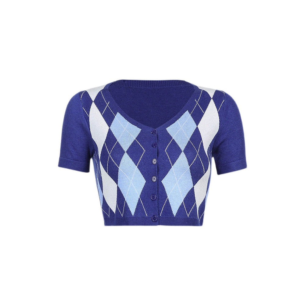 Style Core Aesthetics, New Style Trends - Argyle Pattern Knit Top
